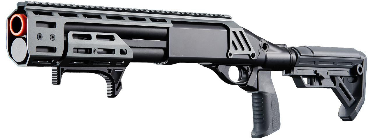 Close-up of M-LOK handguard and outer barrel on A.T.P. shotgun