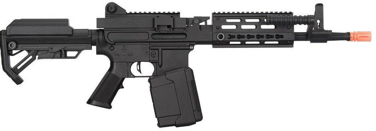 Side view of Golden Eagle MCR Short Barrel LMG with removable flash hider, shop now at Gray Dragon Airsoft