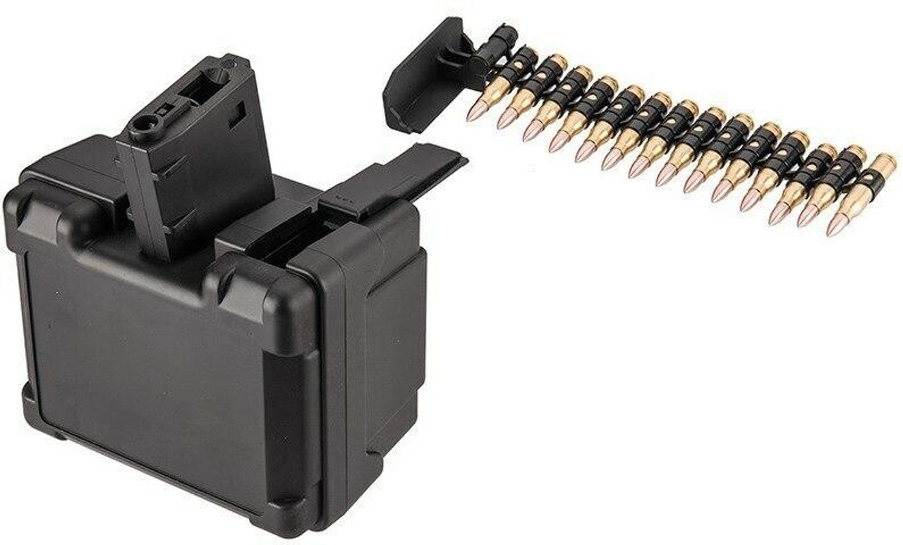 Golden Eagle MCR Short Barrel LMG Airsoft Rifle in black - view of Magazine box