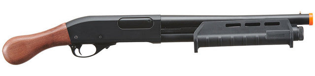 Wood-grip airsoft shotgun with M-LOK handguard