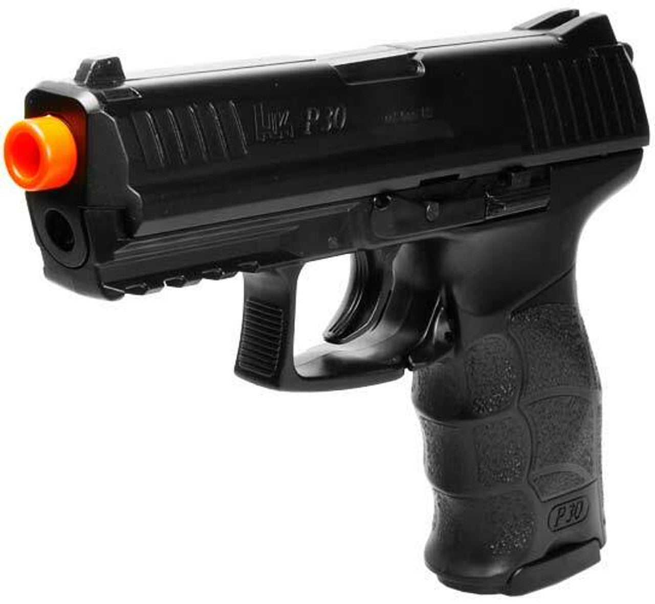H&K P30 Spring Airsoft Pistol Left View of the orange tip, Trigger, and Trigger Gard
