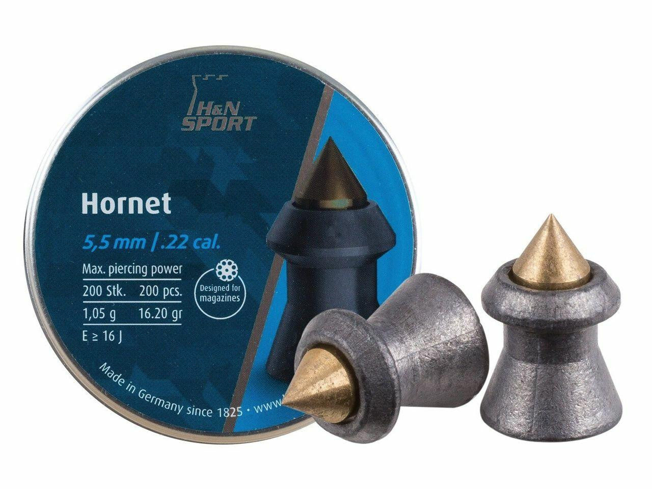 H&N Hornet .22 cal 16 grain brass tip pointed pellets 200 count