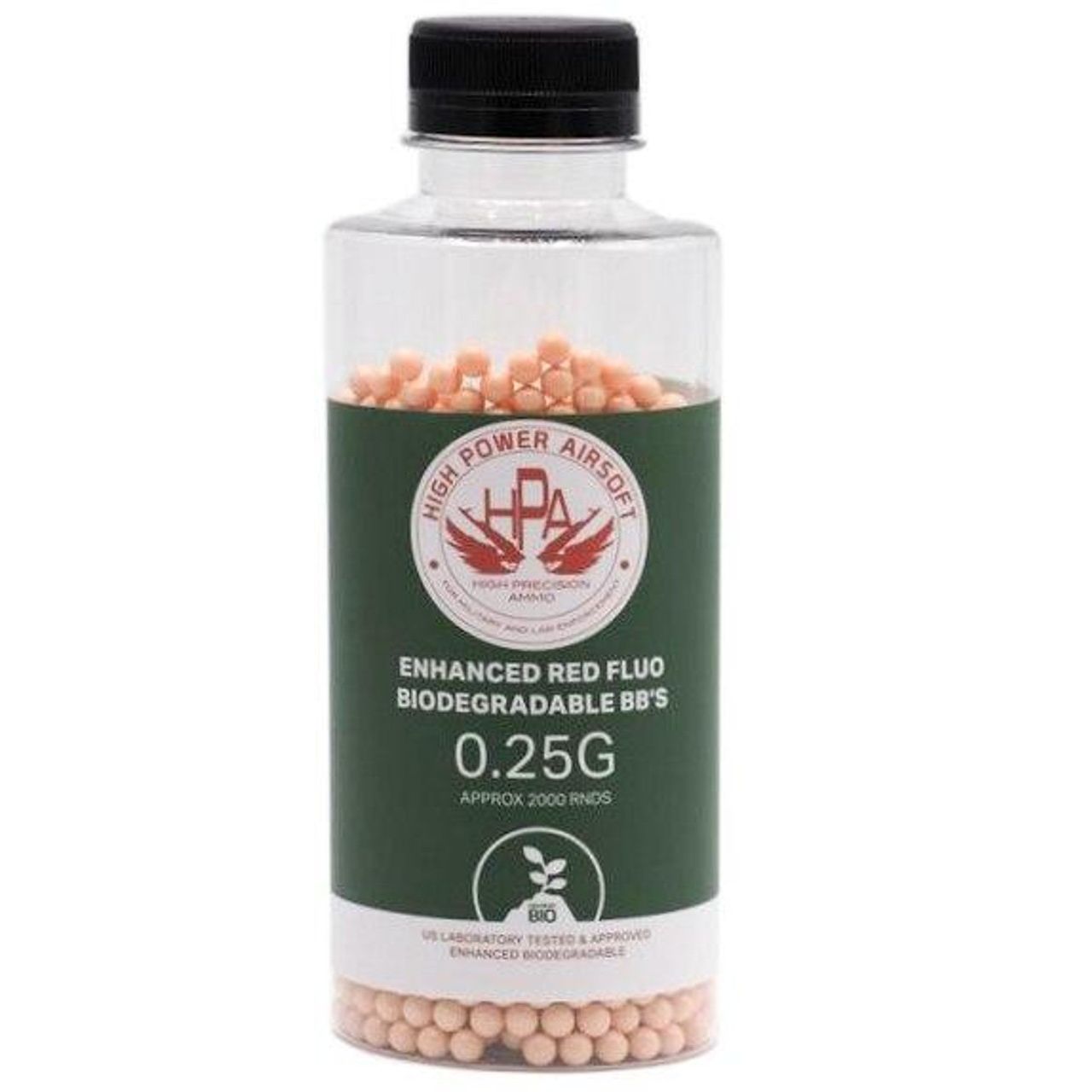 HPA 0.25g FLUO Red Tracer Biodegradable Airsoft BBs – 2000 Round Bottle for Night Games
