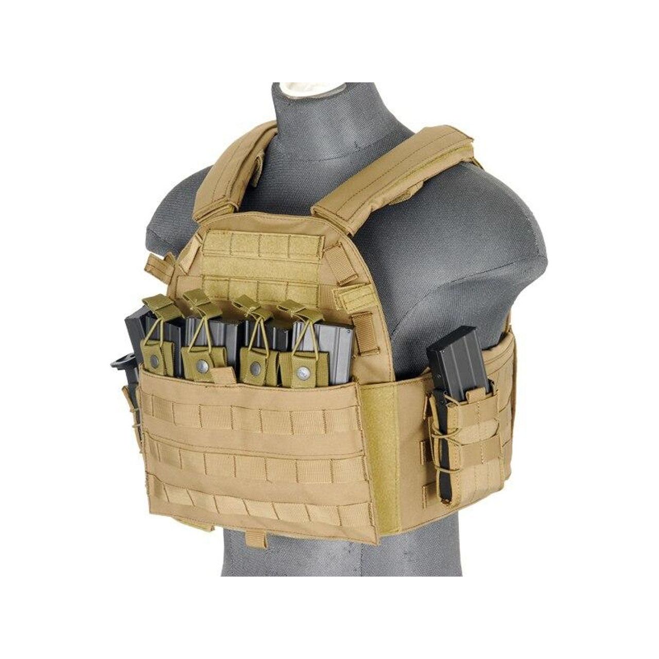 Inner 4 Pocket Magazine Pouch for 6094 Plate Carrier in Khaki, designed to hold up to four magazines, featuring durable construction and inner pocket design for secure fit and easy access.