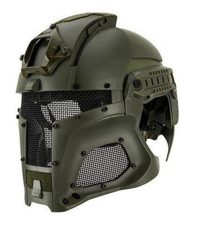 Interstellar Battle Trooper Full Face Airsoft Helmet in OD Green – Full-Face Tactical Protection for Airsoft and Paintball Players