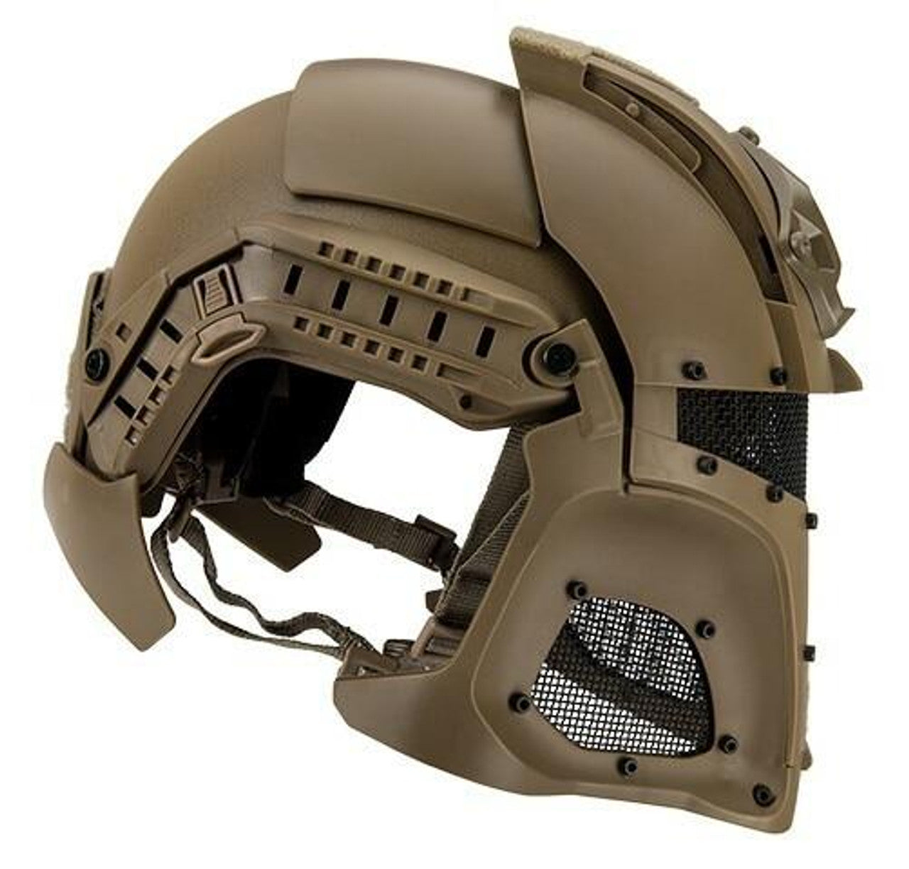 Interstellar Battle Trooper Full Face Airsoft Helmet Tan Back View – Durable Airsoft Helmet with Ventilation for Comfort