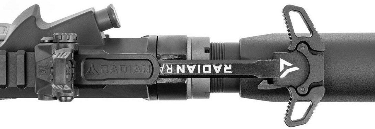 KWA PTS Radian Model 1 gas blowback airsoft rifle top with the word Radian