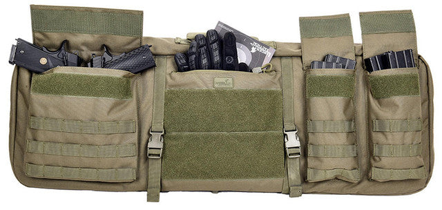 Lancer Tactical 1000D Nylon 3-Way Carry 35" Double Rifle Gun Bag Green - Back Pockets Full of Handguns Gloves And Magazines