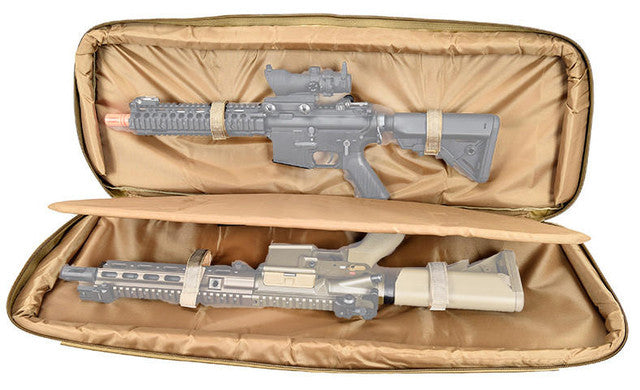 Lancer Tactical 1000D Nylon 3-Way Carry 35" Double Rifle Gun Bag Khaki - Full View with Rifles Inside