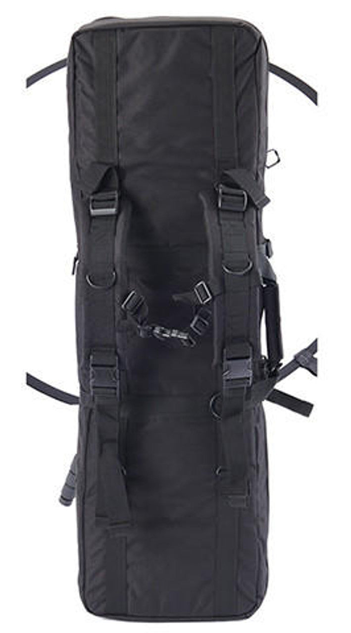 Rear side of the Lancer Tactical rifle bag featuring adjustable backpack straps for easy carrying