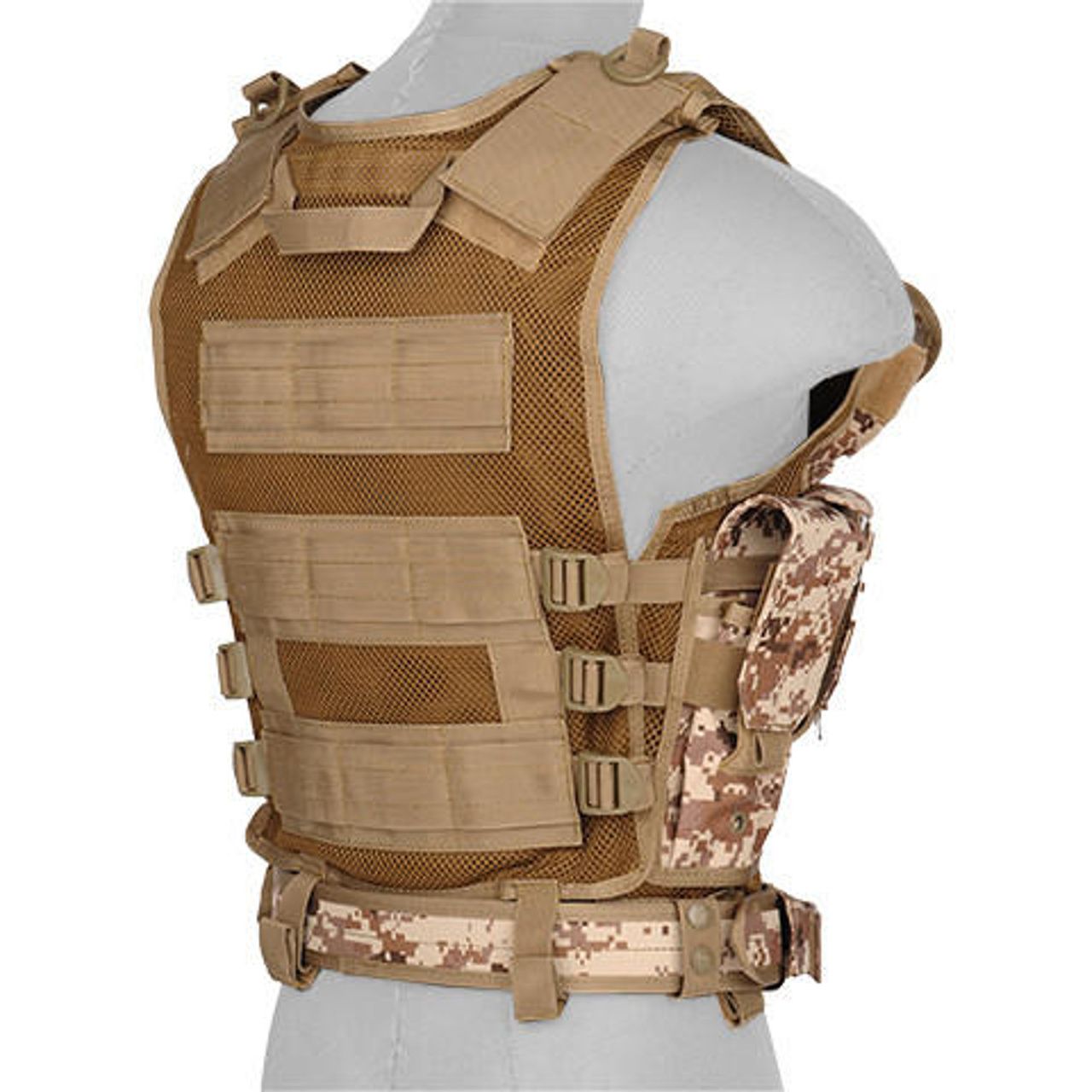 Lancer Tactical 1000D Nylon Airsoft Combat Vest – Right Side view with magazine pouch