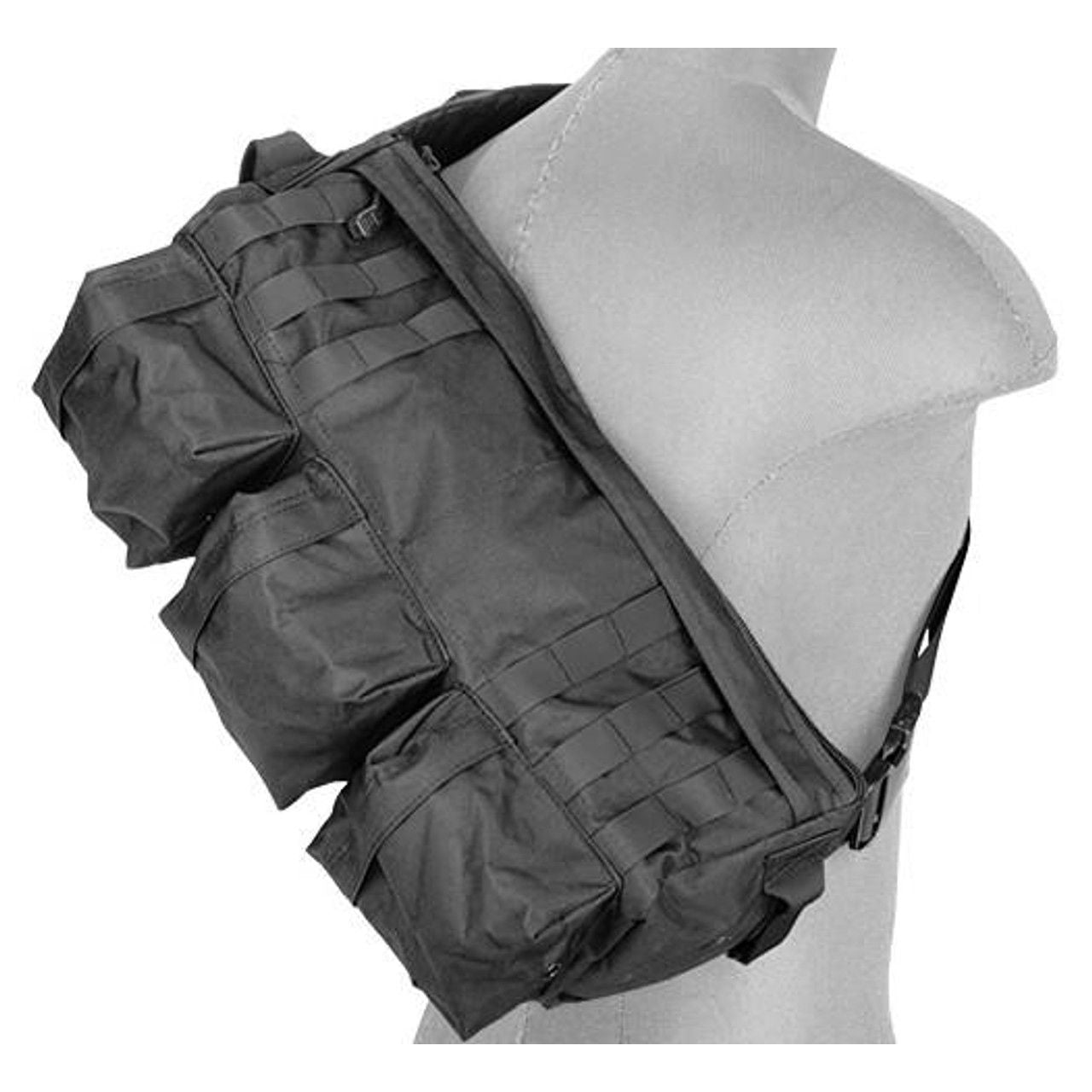 Side view of the Lancer Tactical 'Go Pack' Backpack, highlighting adjustable shoulder straps and breathable back panel for comfort during extended wear - Left Side View