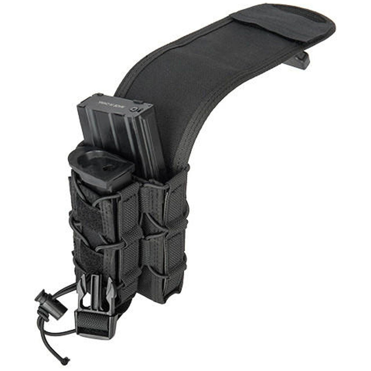 Lancer Tactical 1000D Nylon QD Buckle Pistol/Rifle Mag Pouch in Black, designed to hold both pistol and rifle magazines, featuring durable 1000D nylon construction, adjustable bungee retention, QD buckle, and MOLLE compatibility for secure attachment to tactical gear.