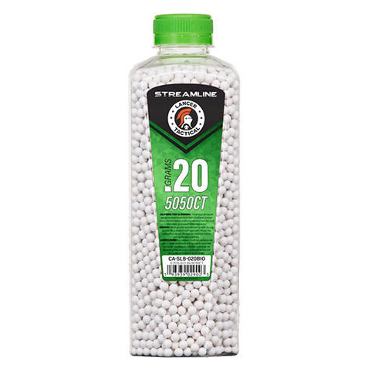 Lancer Tactical 0.20g White Biodegradable Airsoft BBs – 5050 Round Bottle