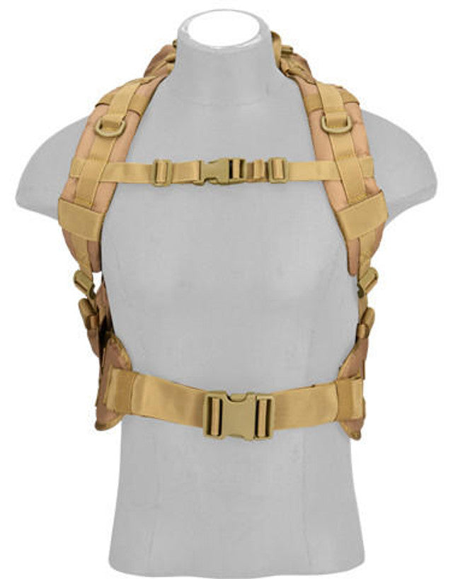 Lancer Tactical 600D Nylon EDC Fast Molle Backpack Khaki - Front Side View of Player with Straps in Front
