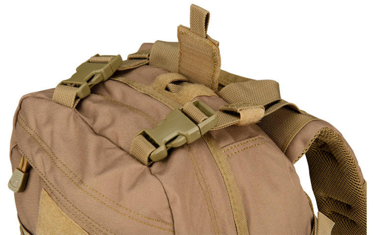 Lancer Tactical 600D Nylon EDC Fast Molle Backpack Khaki - View with Backpack closing Straps