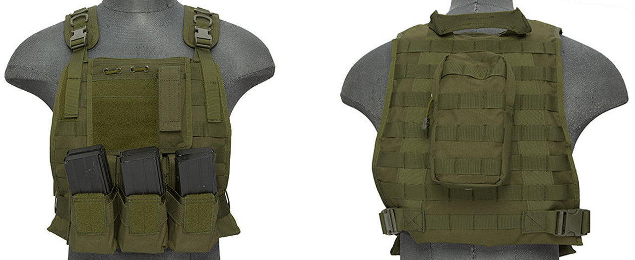 Lancer Tactical CA-301GN OD Green plate carrier front and back view with MOLLE webbing