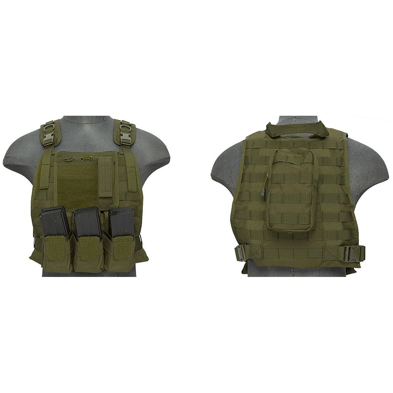 Lancer Tactical CA-301GN OD Green plate carrier front and back view with MOLLE webbing