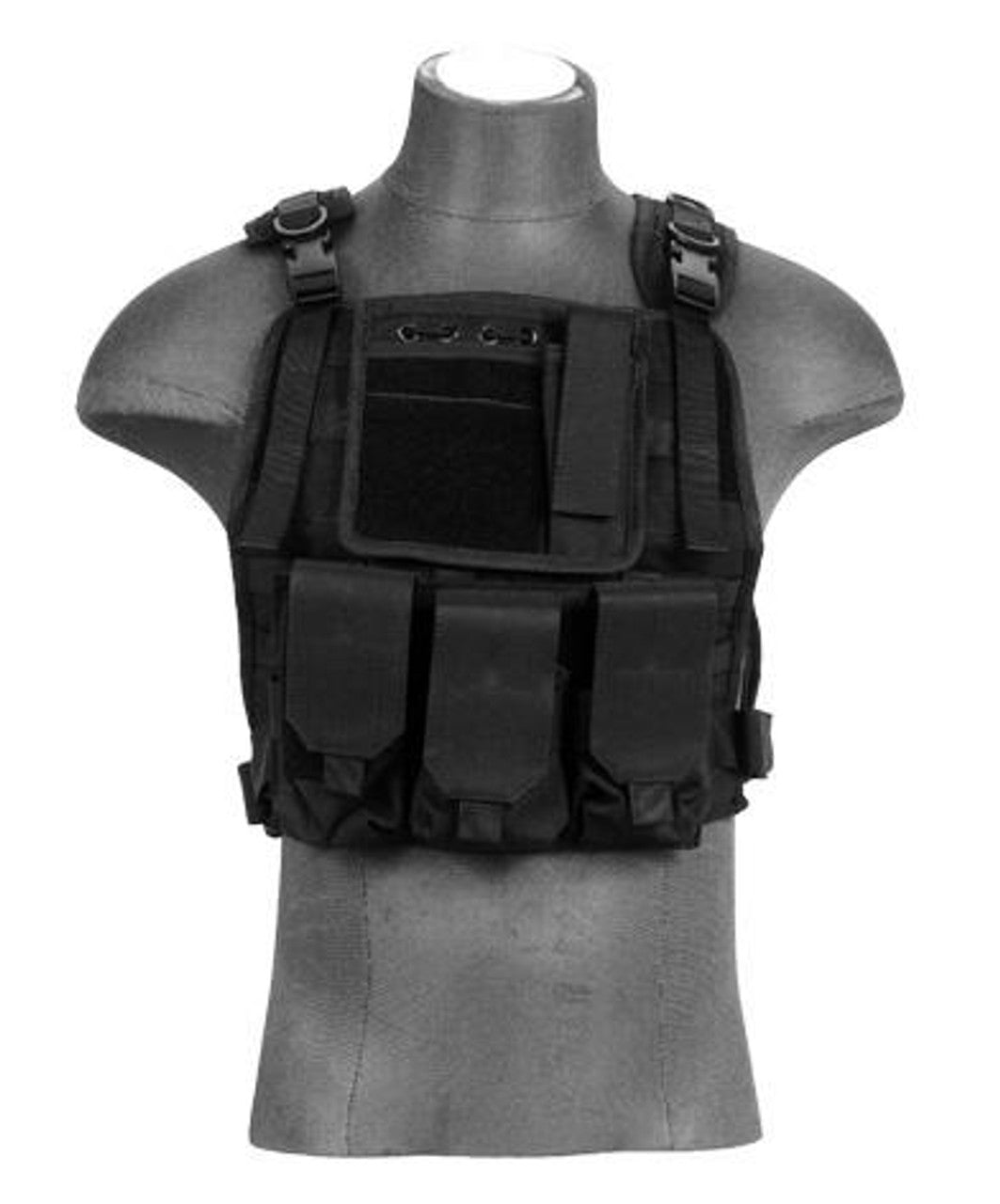 Black Lancer Tactical MOLLE Plate Carrier Vest with adjustable shoulder and waist straps