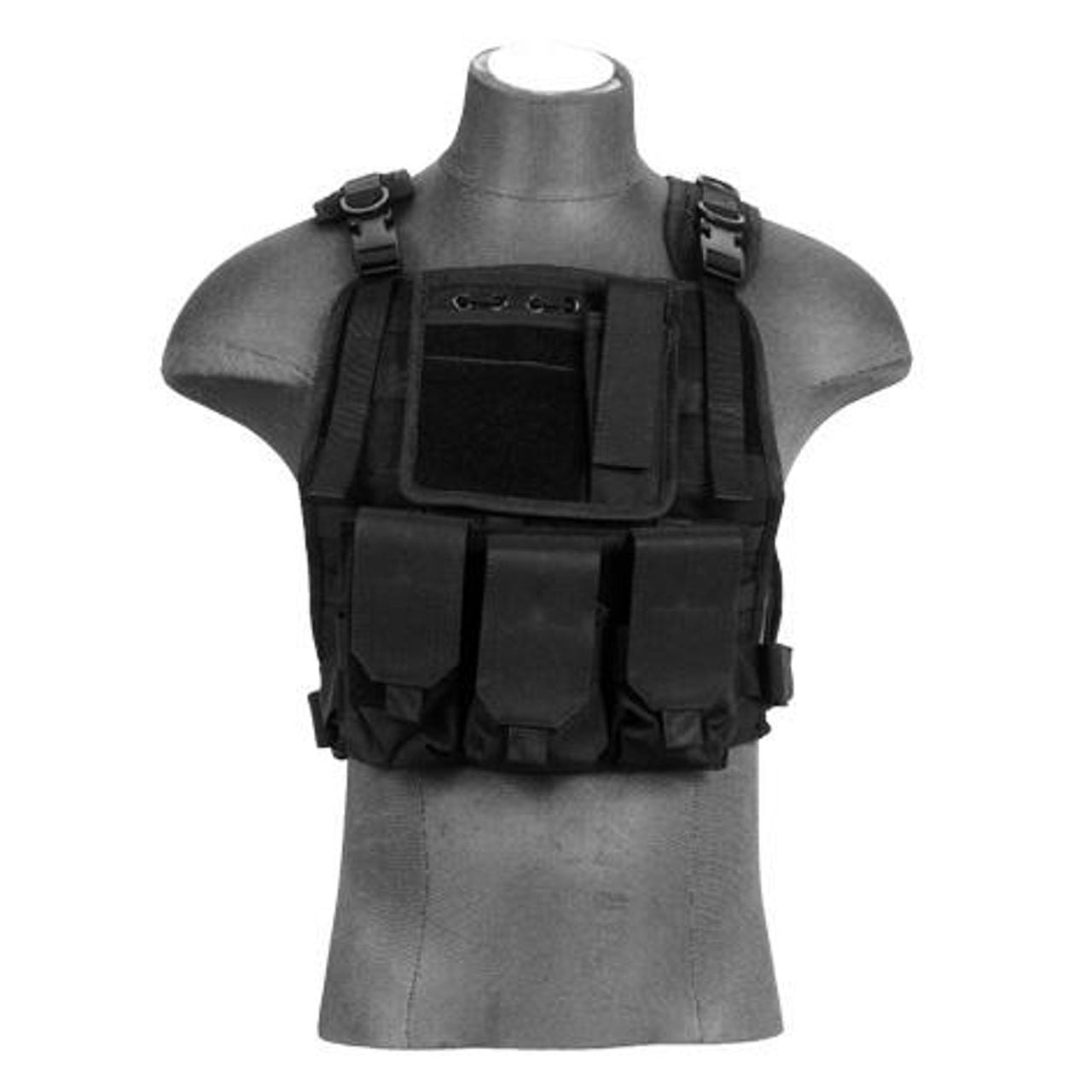 Black Lancer Tactical MOLLE Plate Carrier Vest with adjustable shoulder and waist straps