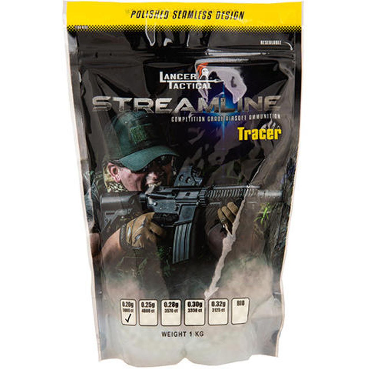 Lancer Tactical Streamline 0.32g Green Tracer Airsoft BBs – 3125 Rounds – Glow-in-the-dark airsoft ammunition in bottle packaging