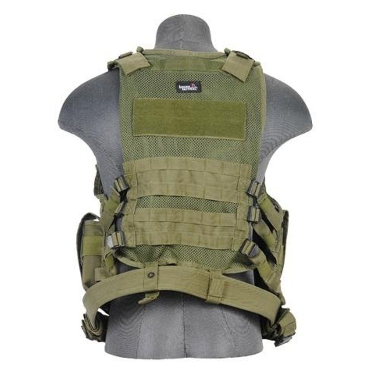 Back view of Lancer Tactical Cross Draw Vest showing MOLLE webbing and drag handle