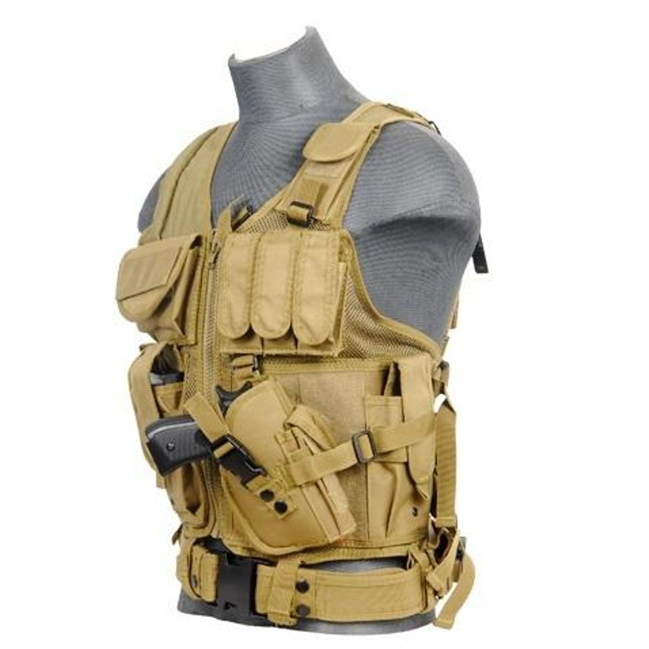 Adjustable tan tactical vest from Lancer Tactical for loadout customization
