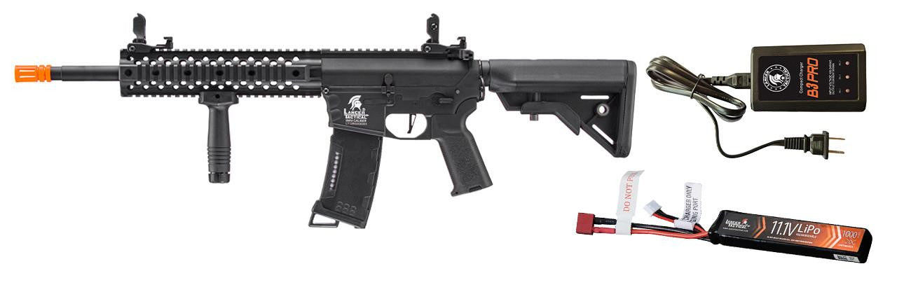 Lancer Tactical Gen 3 M4 EVO RIS Airsoft AEG Rifle Bundle with LiPO Battery – 10-Inch Black
