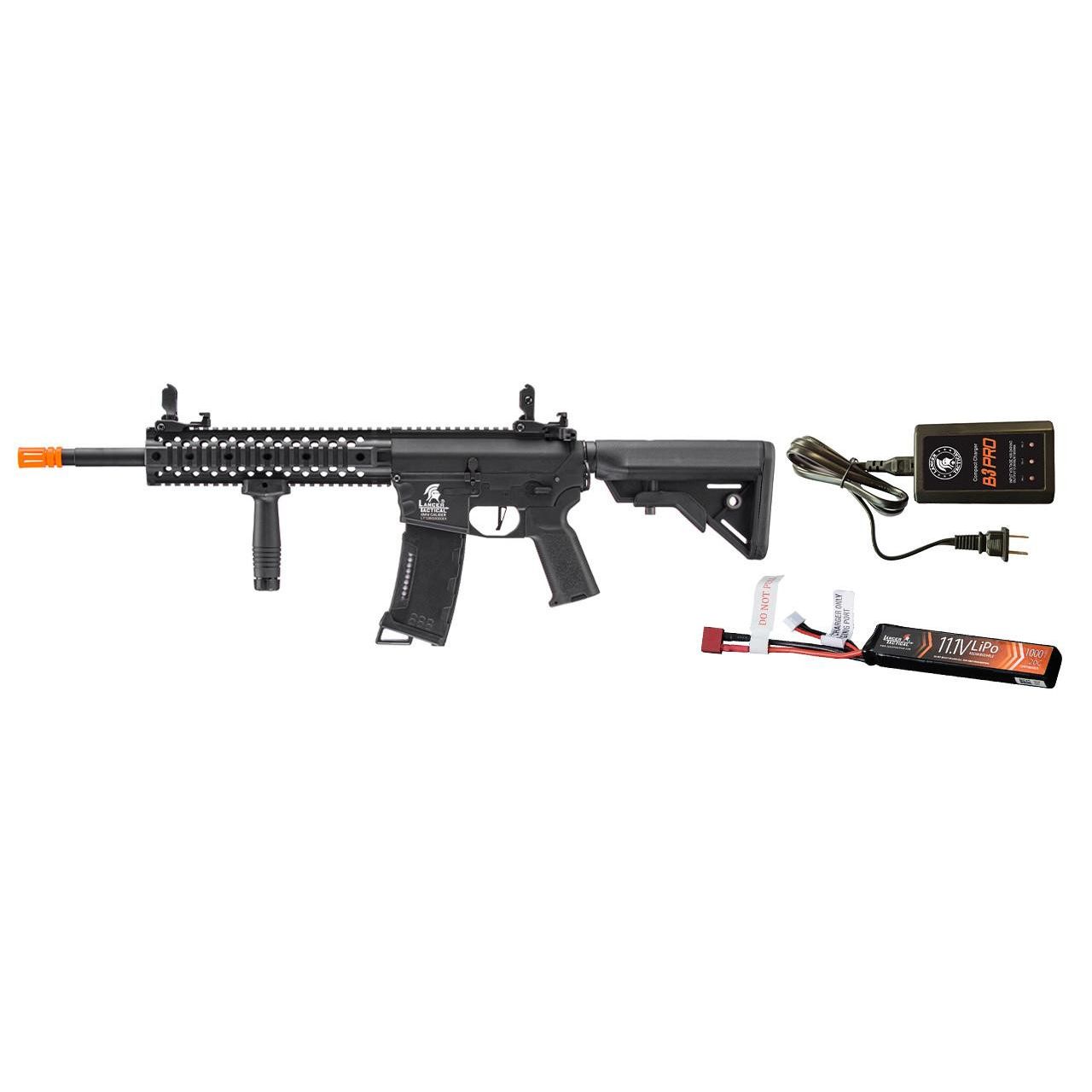 Lancer Tactical Gen 3 M4 EVO RIS Airsoft AEG Rifle Bundle with LiPO Battery – 10-Inch Black