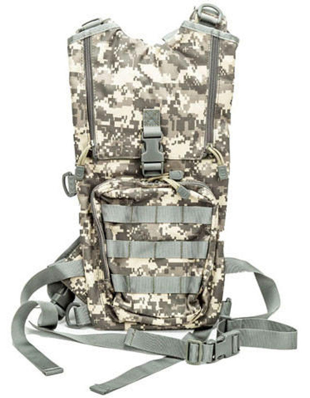 Lancer Tactical Lightweight Hydration Pack in ACU camouflage, MOLLE compatible with hydration system and multiple utility pouches for airsoft and tactical use