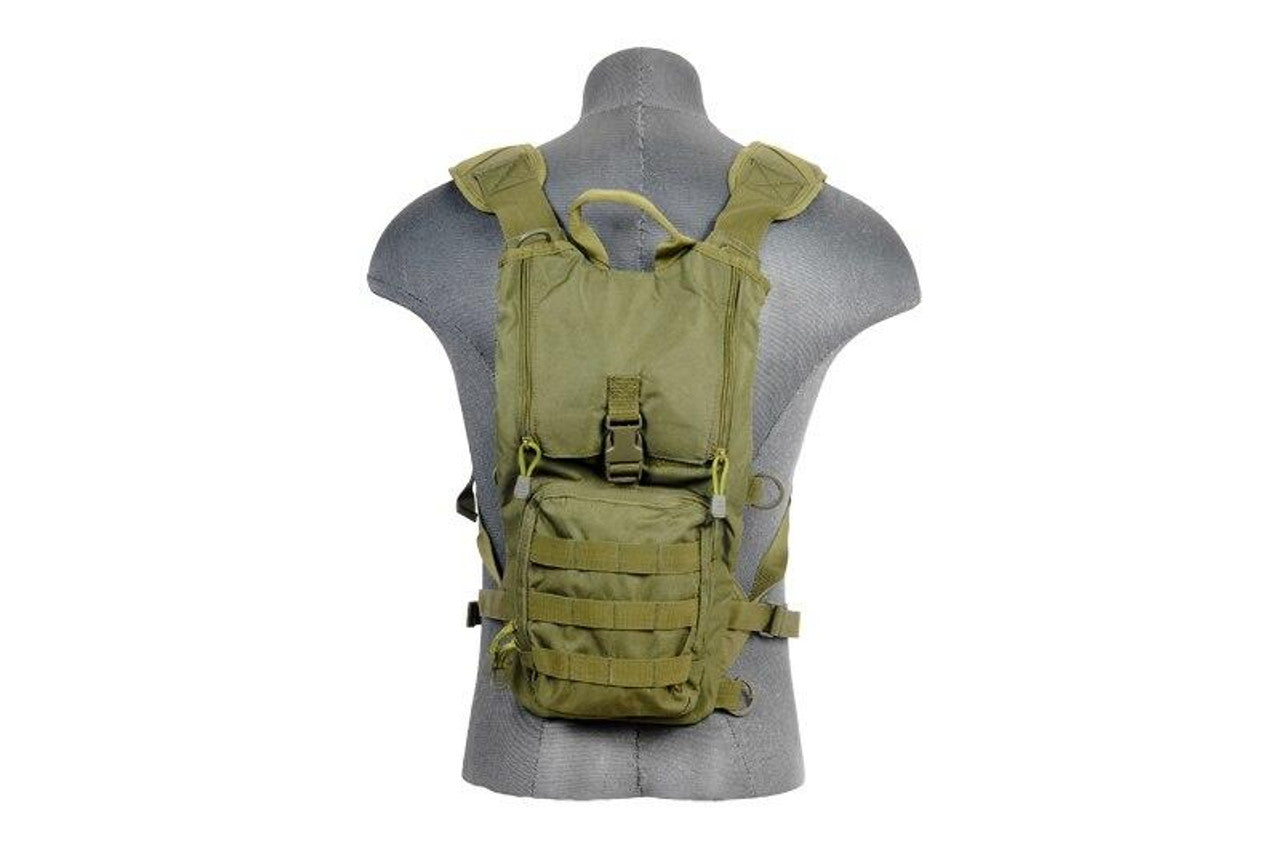 Lancer Tactical Lightweight Hydration Pack in OD Green with adjustable shoulder straps - Back Side View