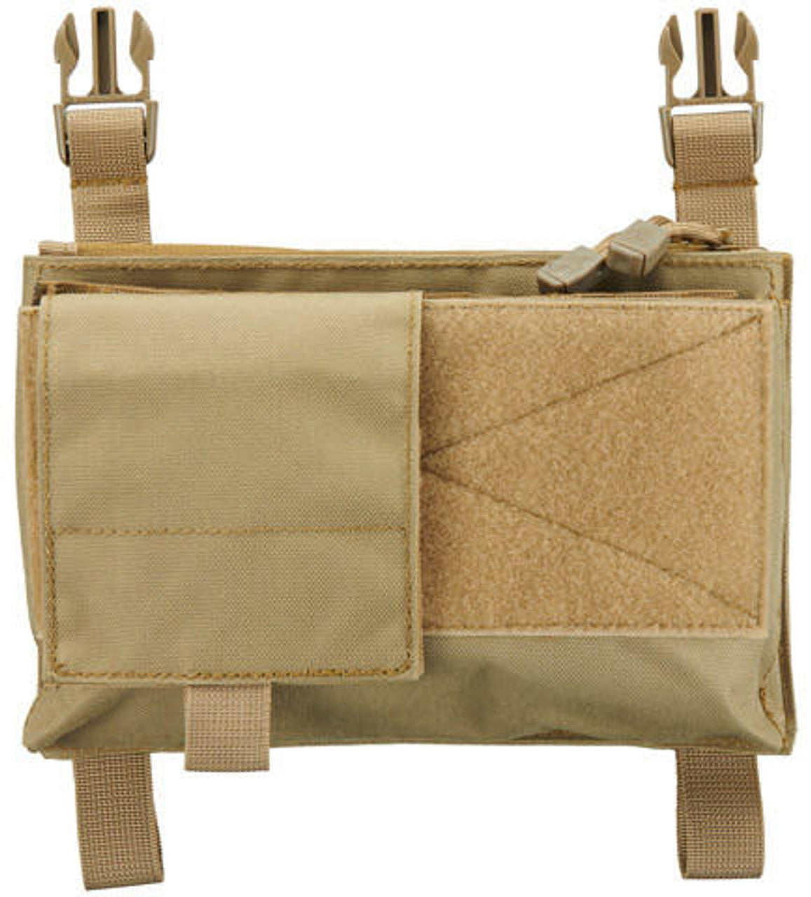 Lancer Tactical MK4 Fight Chassis Buckle Up Pouch Panel in Tan with buckle-up system and MOLLE webbing for modular tactical gear attachment.