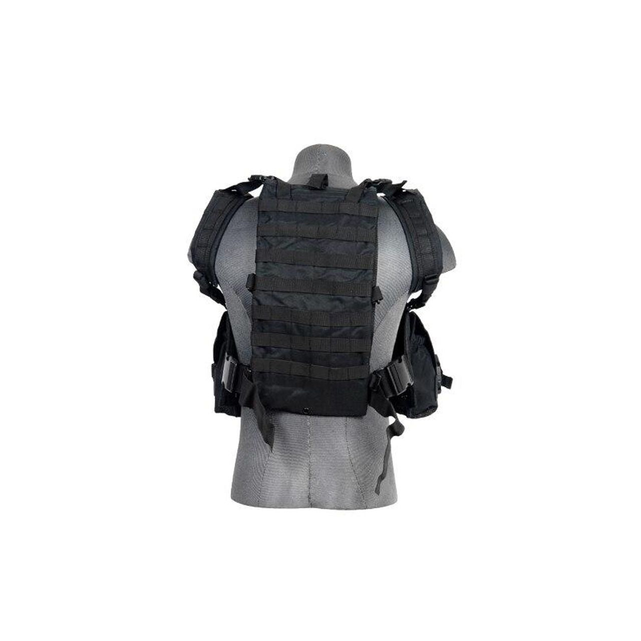 Lancer Tactical black chest rig with pouches and MOLLE webbing - Back Side View