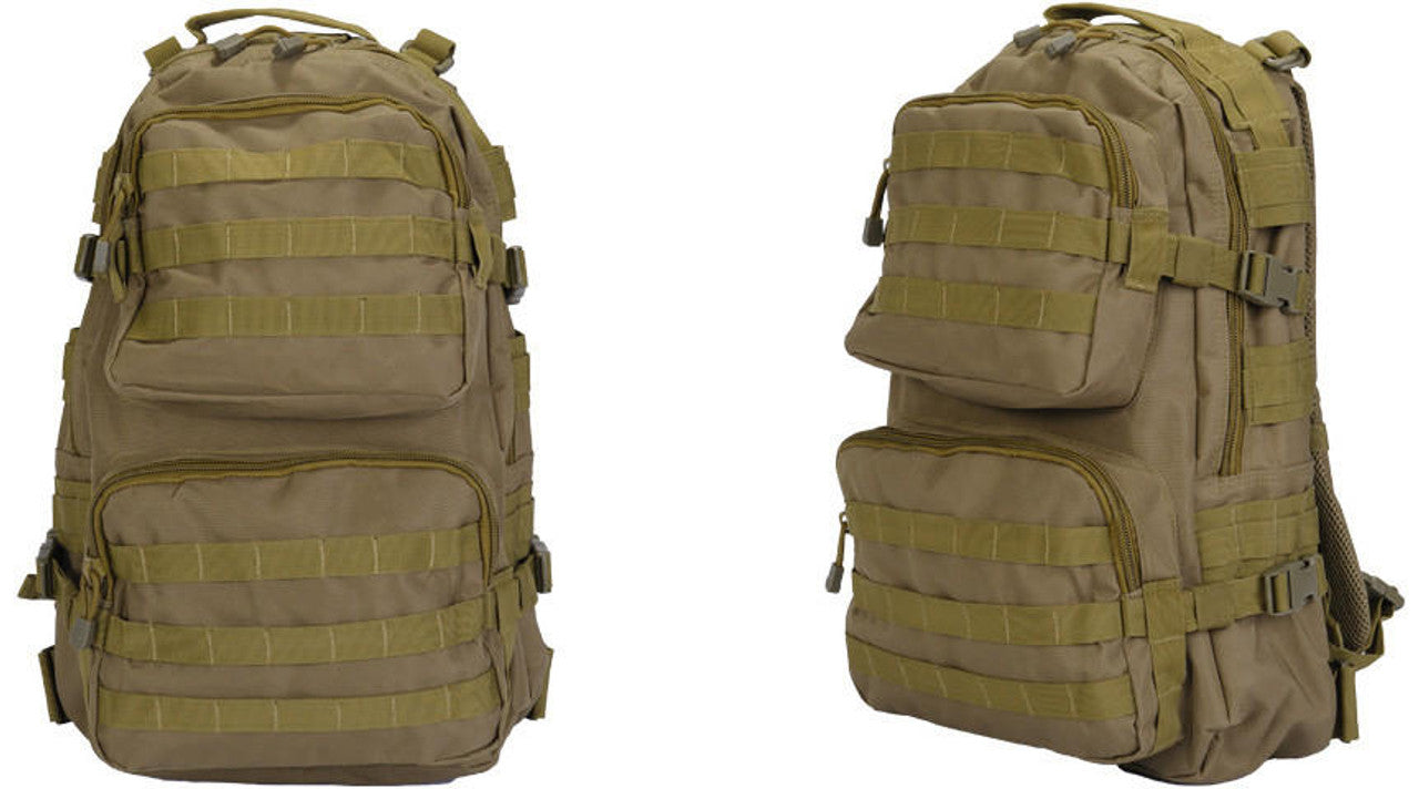 Lancer Tactical Multi-Purpose Backpack in Dark Earth, with MOLLE webbing, adjustable straps, and large main compartment for tactical gear storage