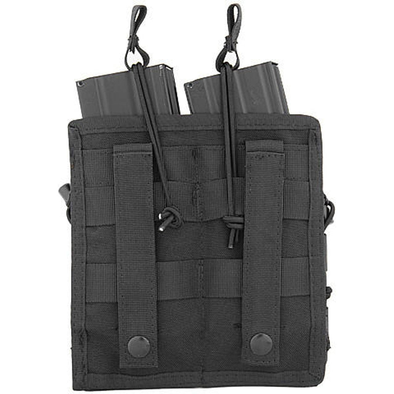 Lancer Tactical Nylon Bungee Open Top Double Mag Airsoft Pouch, Black