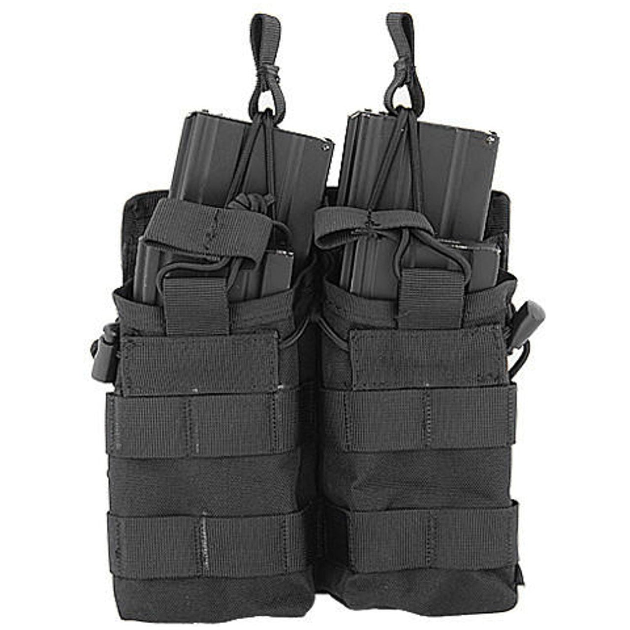 Lancer Tactical Nylon Bungee Open Top Double Mag Airsoft Pouch, Black