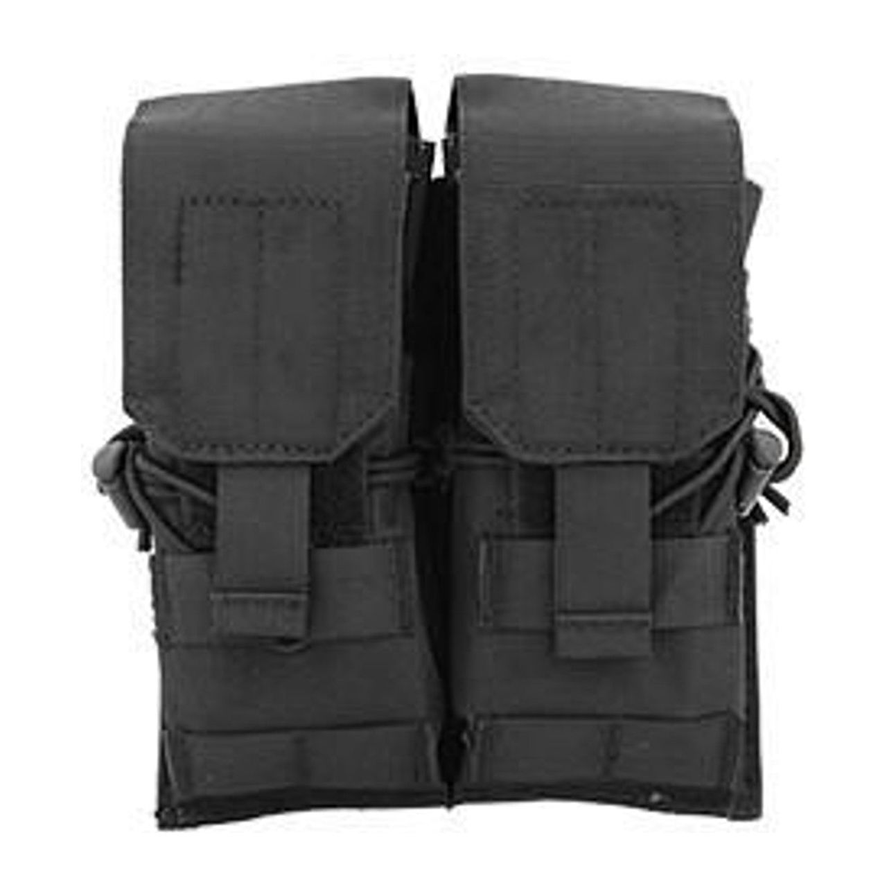 "Lancer Tactical Nylon Dual M4/M16/AK74 Magazine Pouch in Black, designed to hold two M4, M16, or AK74 magazines, featuring durable 600D nylon fabric, Velcro closures, and MOLLE compatibility for secure attachment to tactical gear