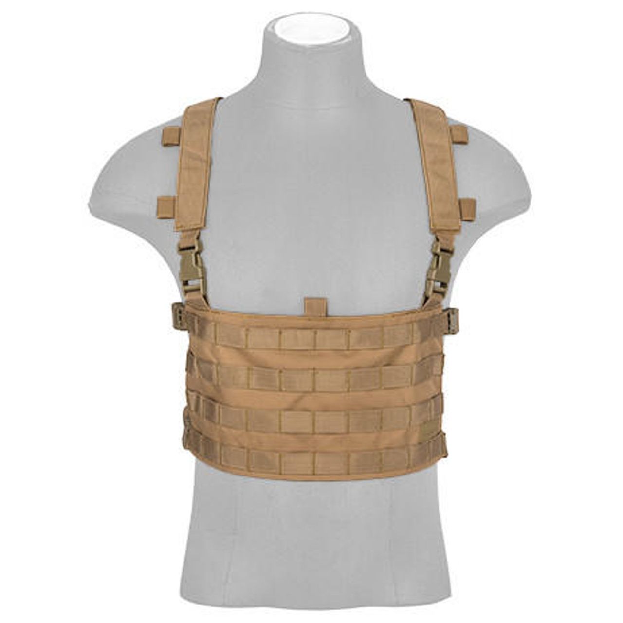 Lancer Tactical QD Chest Rig in Khaki with detachable backpack feature for extra gear storage"