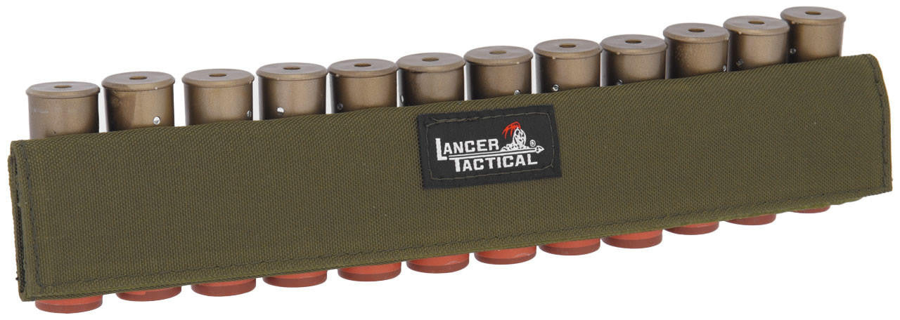 Lancer Tactical Shotgun Shell Holder - 12rd Capacity for Sling or Belt, OD Green