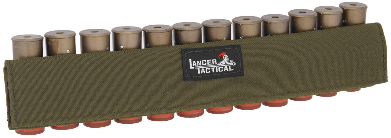 Lancer Tactical Shotgun Shells Holder - 12rd Capacity for Sling or Belt, OD Green