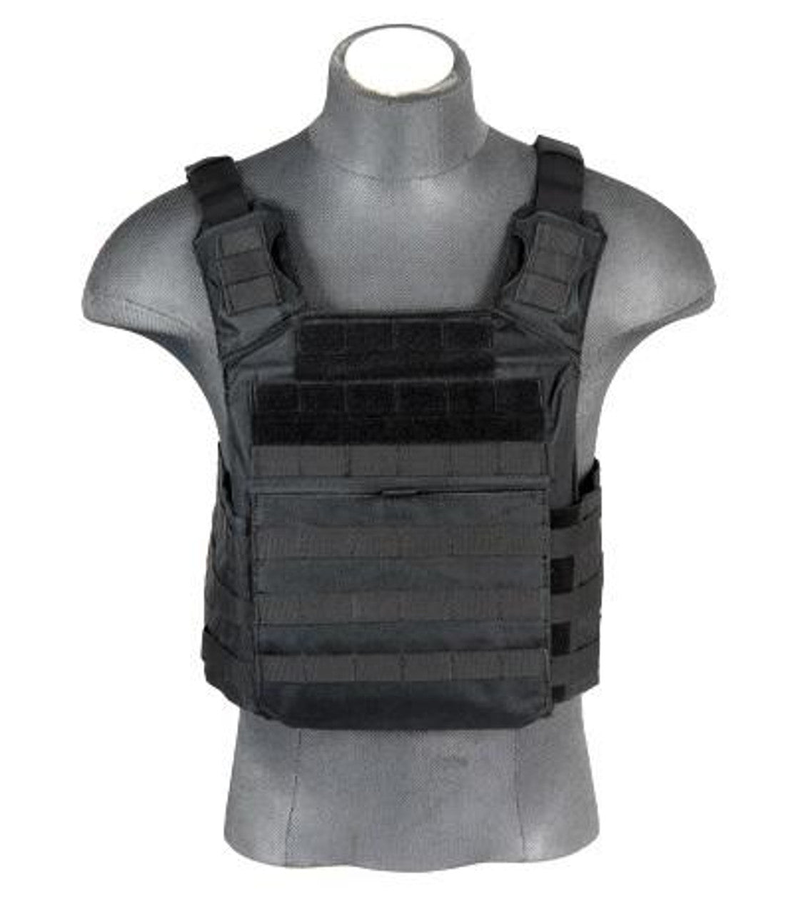 Lancer Tactical Speed Attack Plate Carrier in Black – Front view showing MOLLE webbing and plate compartments