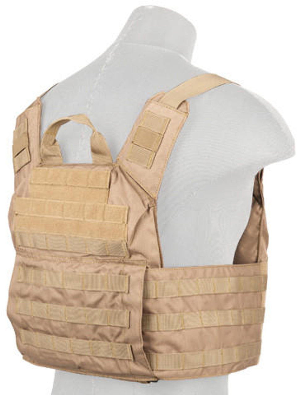 Lancer Tactical Speed Attack Tactical Vest in Coyote Brown with MOLLE webbing, adjustable pouches, and rugged design for tactical use. - Back Side View of the Tactical Vest