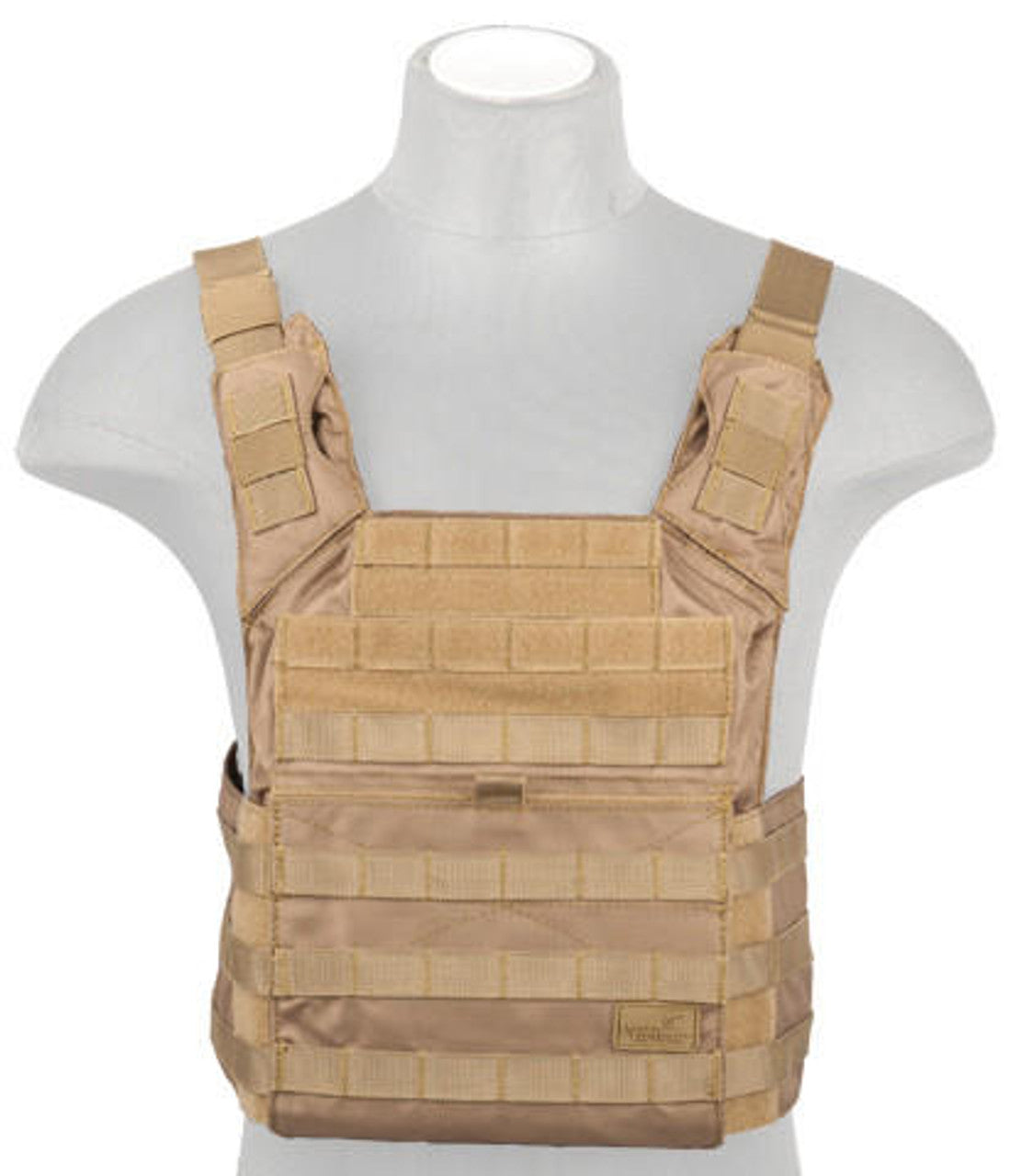 Lancer Tactical Speed Attack Tactical Vest in Coyote Brown with MOLLE webbing, adjustable pouches, and rugged design for tactical use.