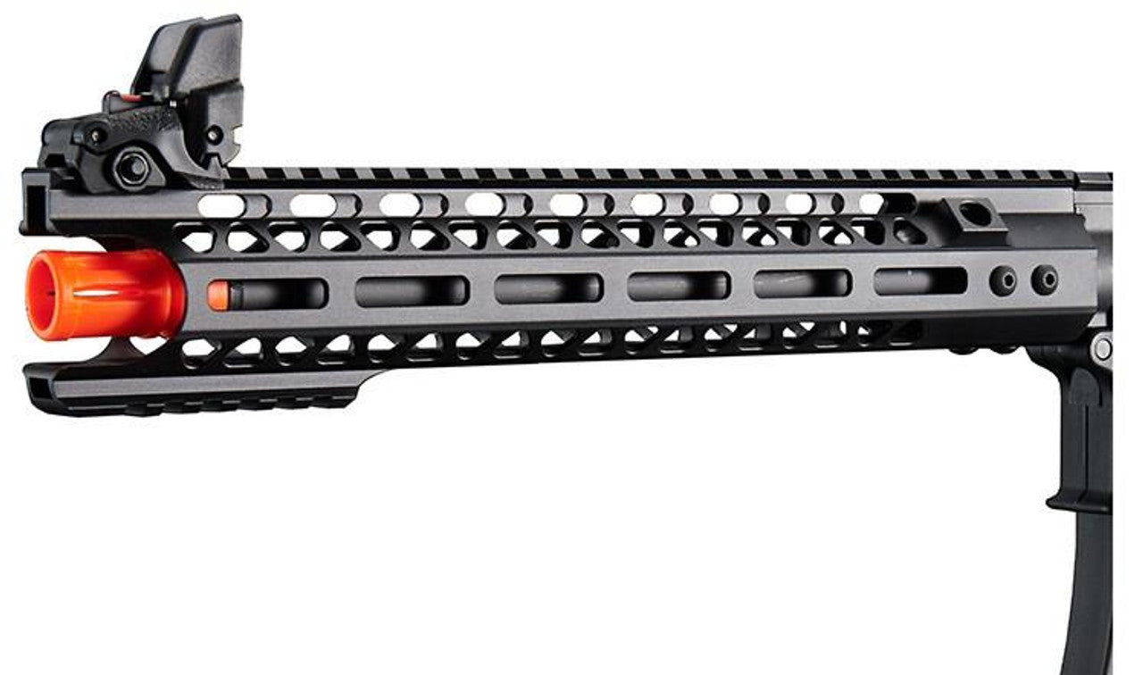 Lancer Tactical Wirecutter M4 12-inch full Metal gas blowback airsoft Rifle - muzzle, front sight, and picatinny rail