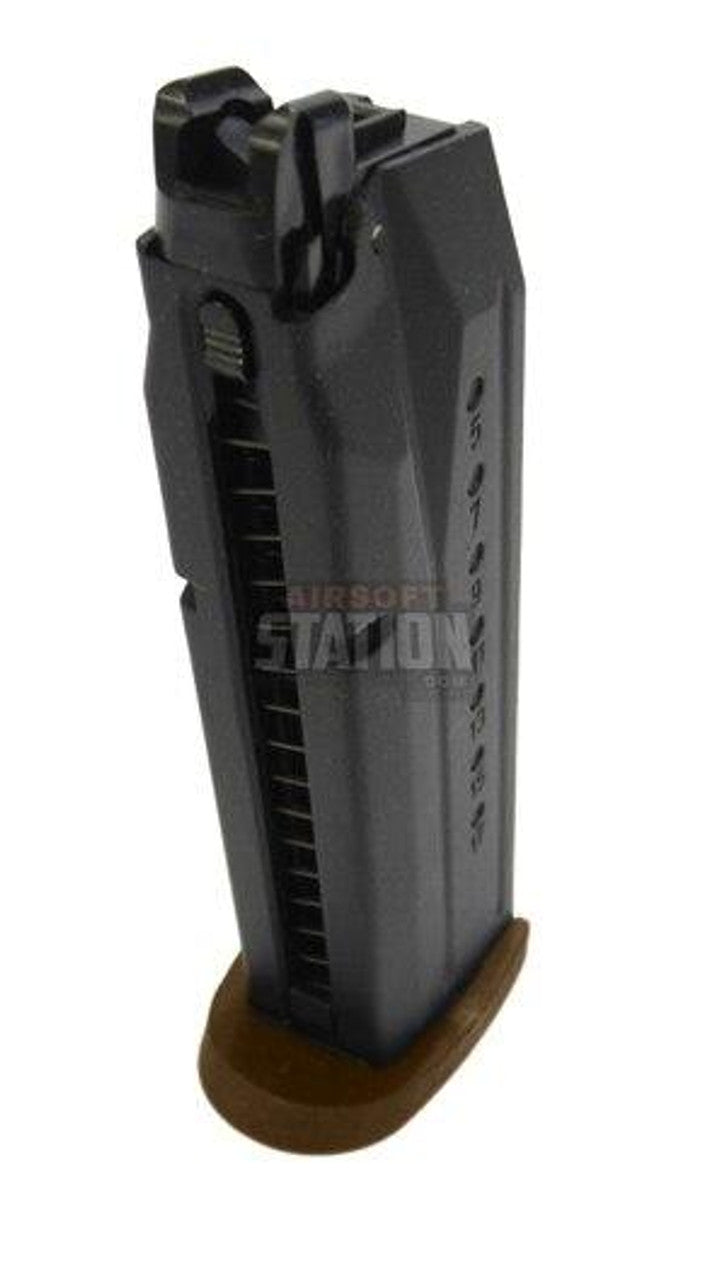 VFC M&P 9 Gas Blowback Pistol Magazine in Tan, featuring a 22-round capacity and compatibility with green gas for enhanced realism and performance.