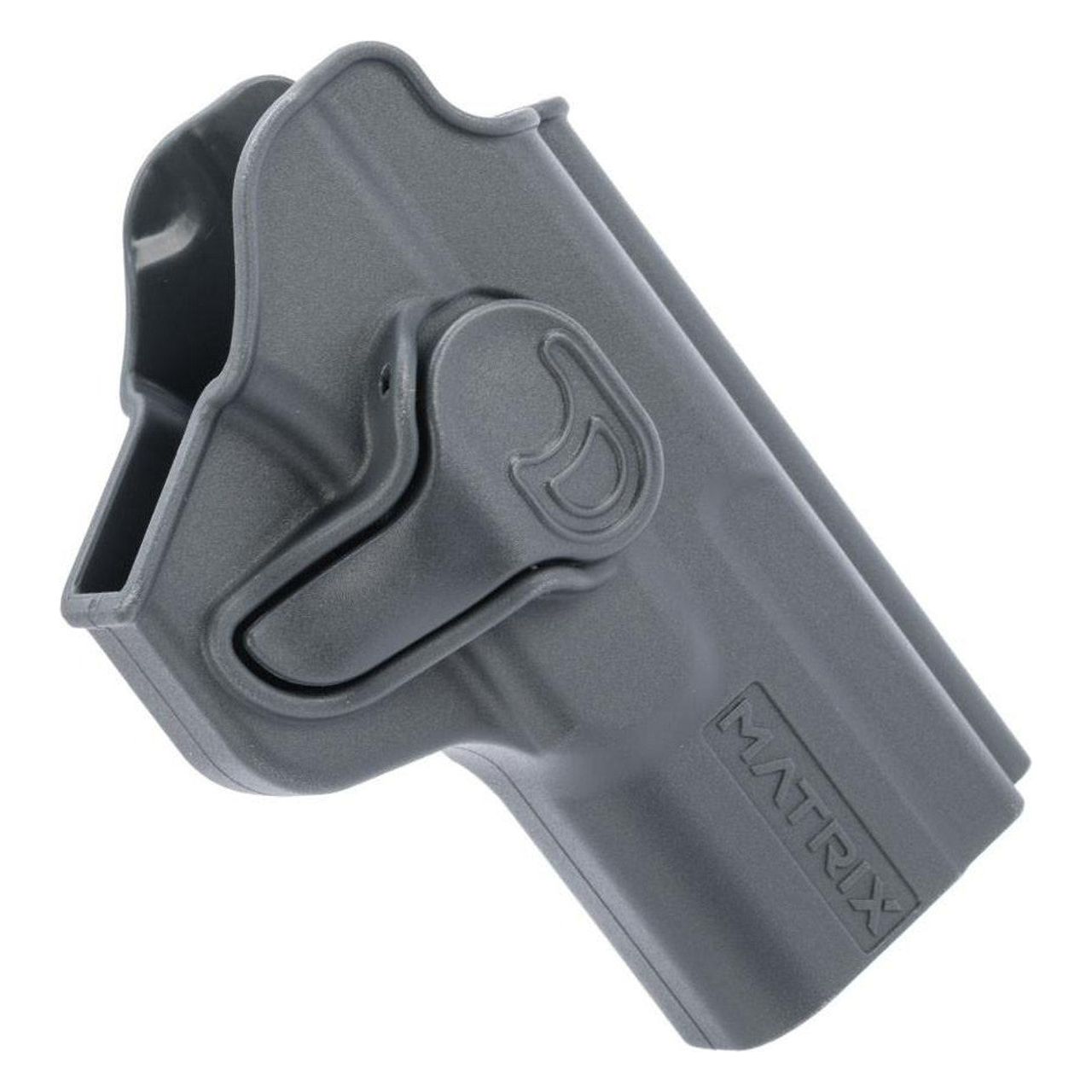 "Grey Matrix SAI BLU holster with no attachment, featuring durable nylon-reinforced polymer construction, adjustable angle, and secure locking retention for reliable and versatile carry