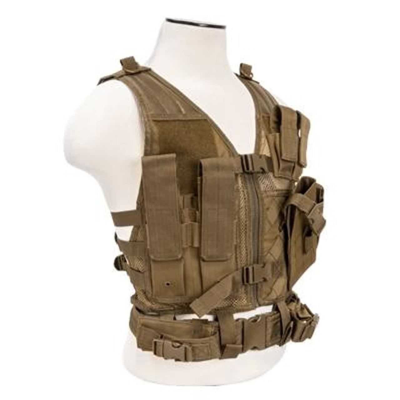Tan Kids Tactical Vest by NC Star – Youth Airsoft and Outdoor Vest - Right Angle View of the Airsoft Vest