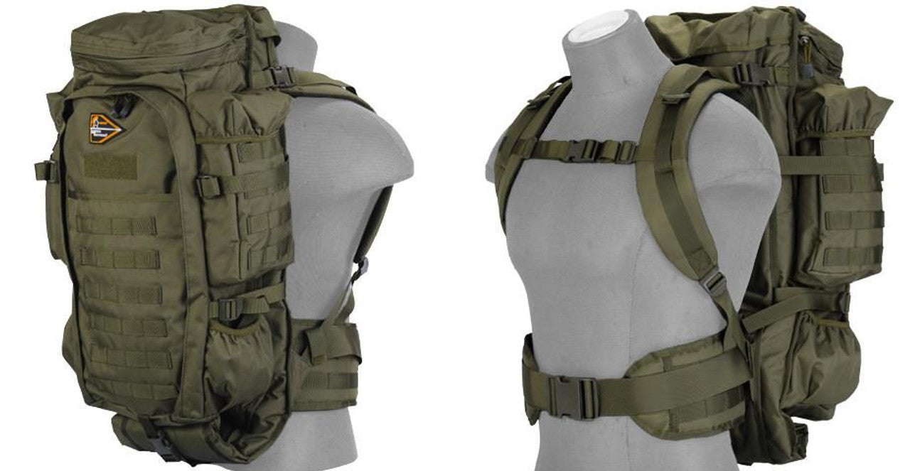Lancer Tactical OD green rifle backpack - Front and Back Side View