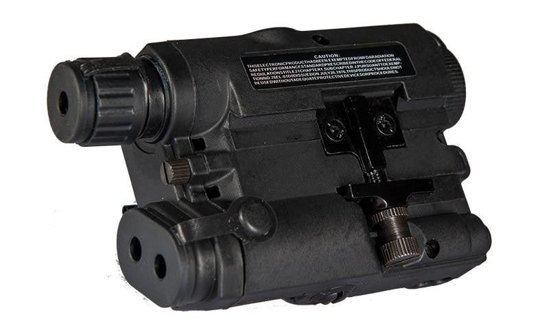 Lancer Tactical PEQ-15 battery box and integrated red laser module in matte black right angel view