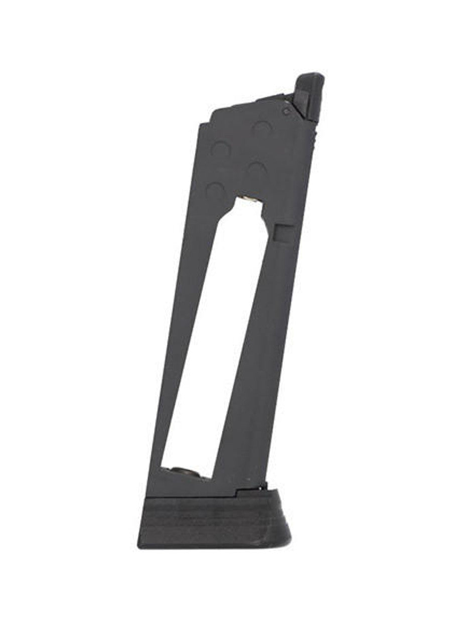 Close-up view of SIG Air 1911 CO2 magazine showing metal body and polymer base in black